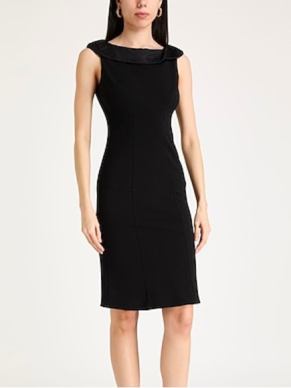 Diane Von Furstenberg Black Sleeveless Sheath Dress with Folded Collar Sz 2